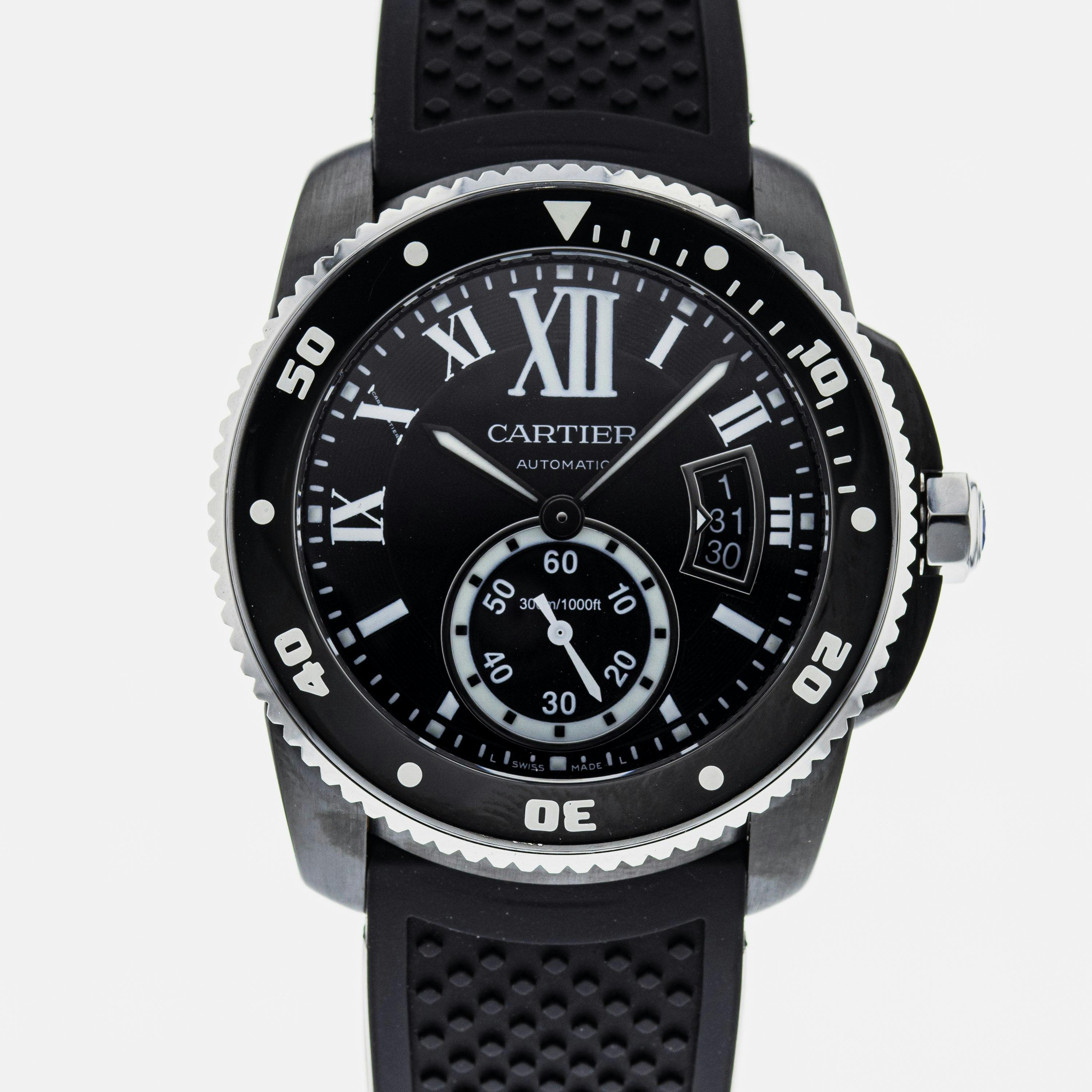 Cartier ディヴァン 純正黒アリゲーターシャイニー 29 x 22mm Cartier Calibre de Cartier Diver Carbon WSCA0006 – HODINKEE Shop