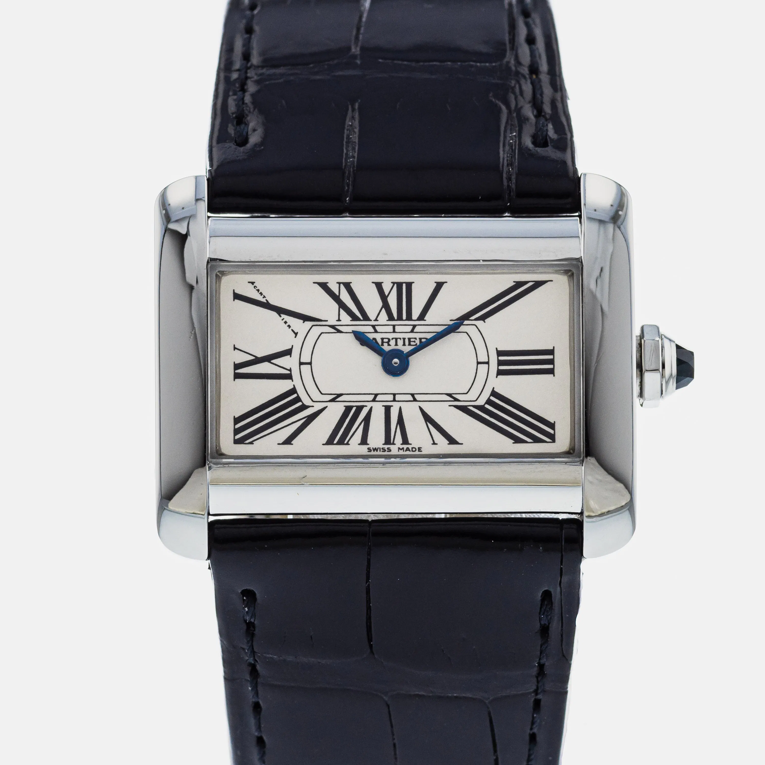 Cartier Tank Divan Mini Silver Dial Watch Cartier 32mm x 25mm Tank Divan Silver Dial Black Strap Steel  main image 4