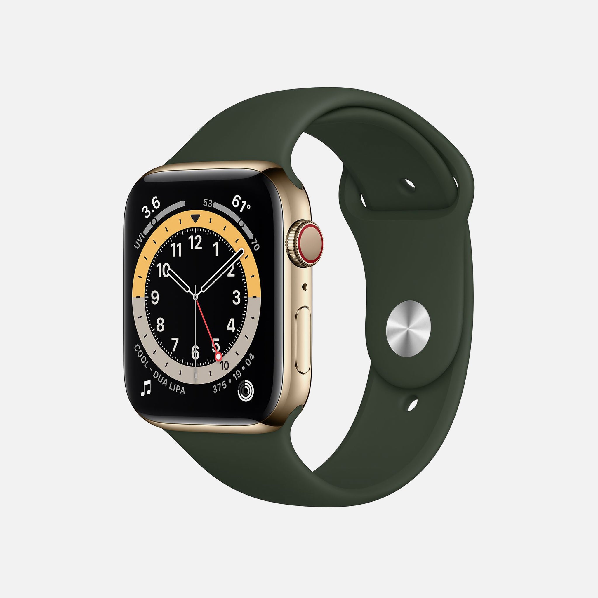 gold apple watch with grey band