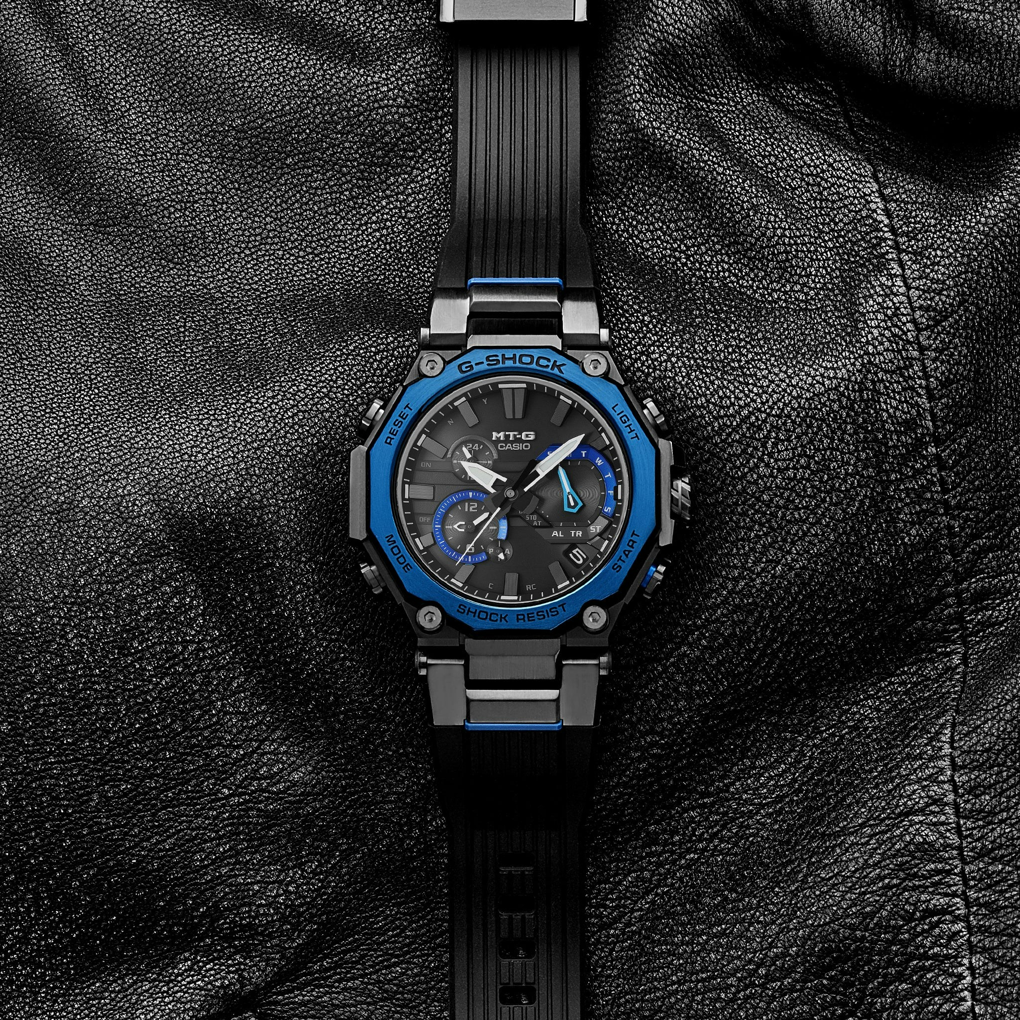 G Shock Mtg B00b 1a2 Dual Core Guard Blue Ip Bezel On Resin Strap Hodinkee Shop
