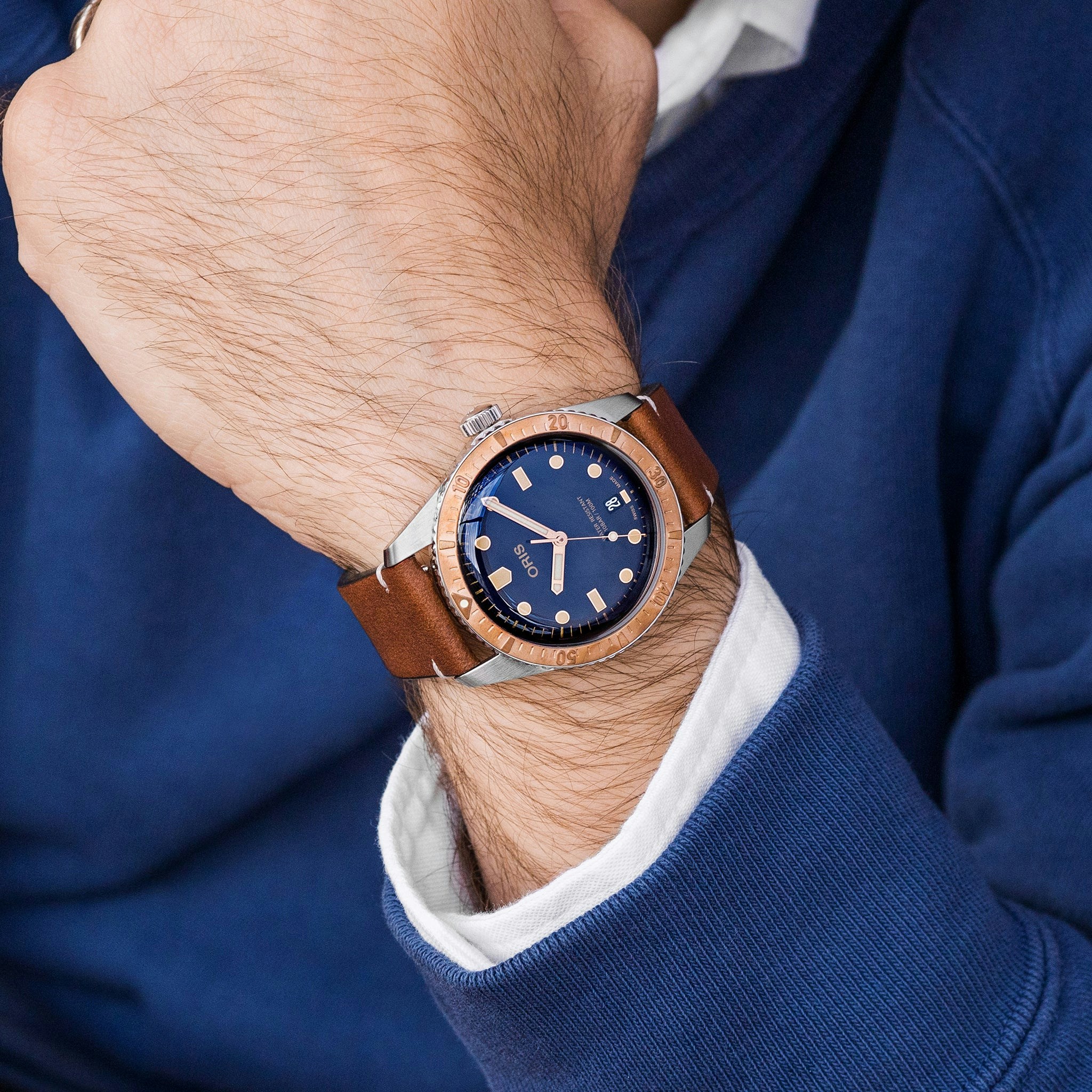 Oris Divers Sixty Five Bico Blue Dial Bronze Bezel 40mm Leather Strap Hodinkee Shop